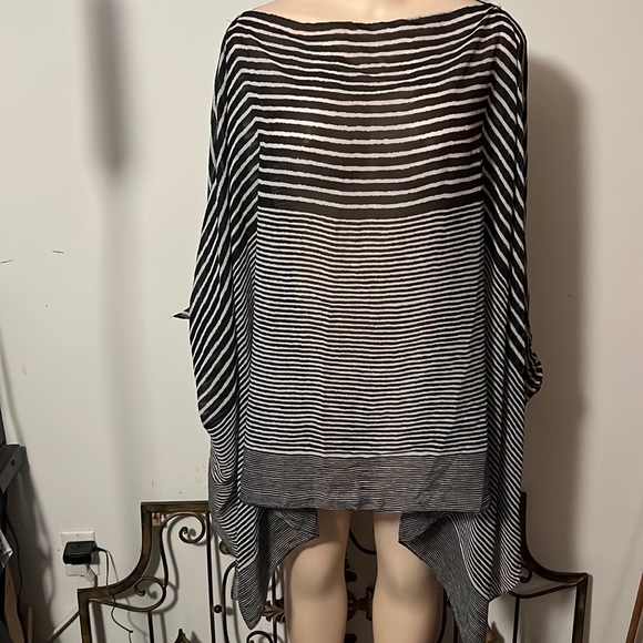 Charlie Paige Black/White/Gray Striped Sheer Poncho Cover-Up - Picture 2 of 5